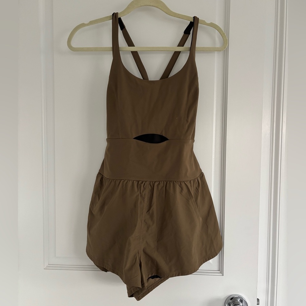 Free People One-Piece Romper with Midriff Cutout and Cross Back